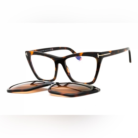 Tom Ford Accessories - Tom Ford FT5971-B 052 Dark Havana with Magnetic Clip-On Brown Gradient 54mm